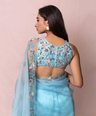 Mira Blue Organza Saree Set 2