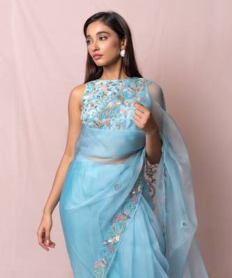 Mira Blue Organza Saree Set 3