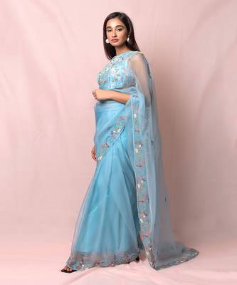 Mira Blue Organza Saree Set 4