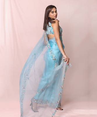 Mira Blue Organza Saree Set 5