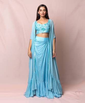Leia Sky Blue Draped Skirt Set 1