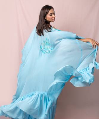 Leia Sky Blue Draped Skirt Set 2