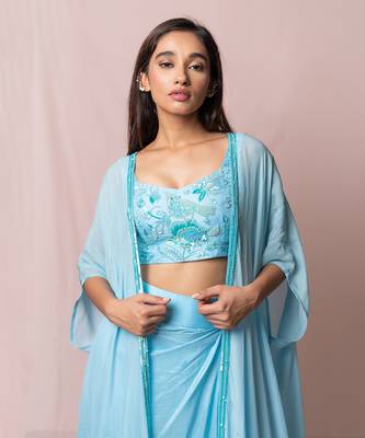 Leia Sky Blue Draped Skirt Set 3
