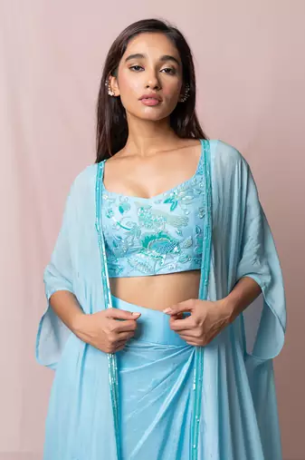 Leia Sky Blue Draped Skirt Set
