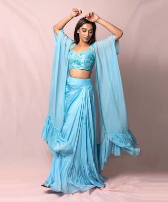 Leia Sky Blue Draped Skirt Set 4