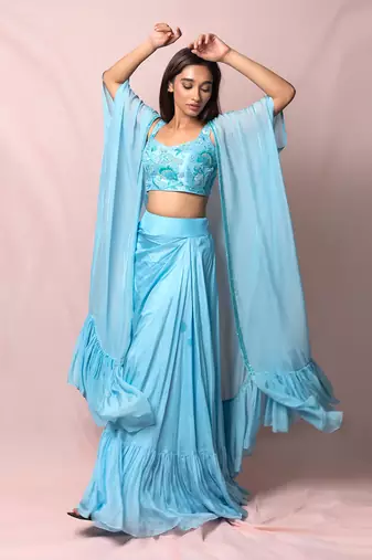 Leia Sky Blue Draped Skirt Set