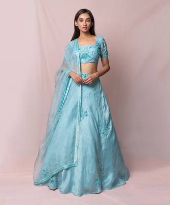 Blue Amelia Satin Organza Skirt Set 1