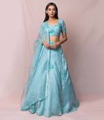 Blue Amelia Satin Organza Skirt Set