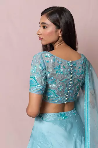 Blue Amelia Satin Organza Skirt Set