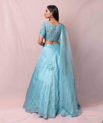 Blue Amelia Satin Organza Skirt Set 3