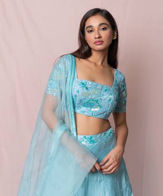 Blue Amelia Satin Organza Skirt Set 4