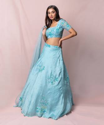 Blue Amelia Satin Organza Skirt Set 5