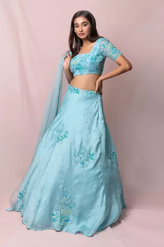 Blue Amelia Satin Organza Skirt Set