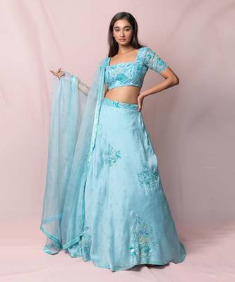 Blue Amelia Satin Organza Skirt Set 6