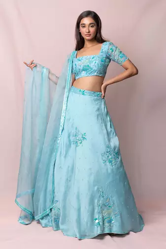Blue Amelia Satin Organza Skirt Set