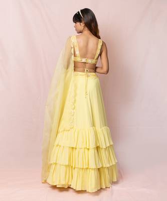 Madeline Yellow Flat Chiffon Lehenga Set 2