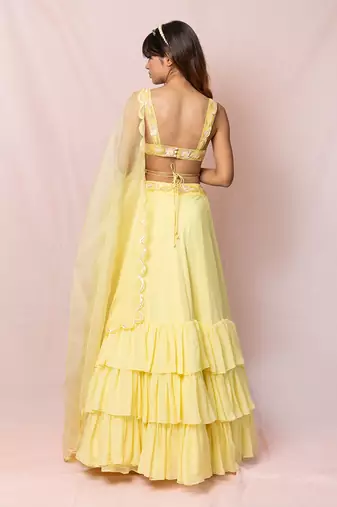 Madeline Yellow Flat Chiffon Lehenga Set