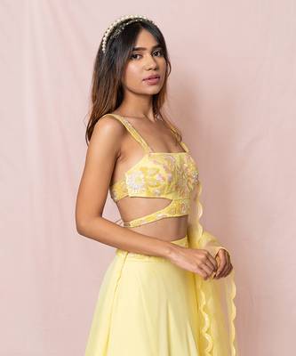 Madeline Yellow Flat Chiffon Lehenga Set 3