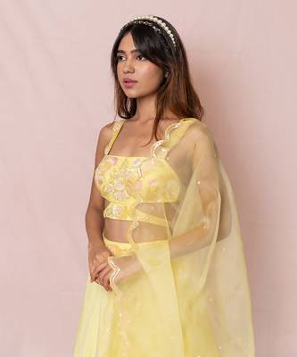 Madeline Yellow Flat Chiffon Lehenga Set 4