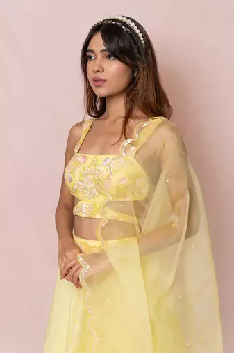 Madeline Yellow Flat Chiffon Lehenga Set