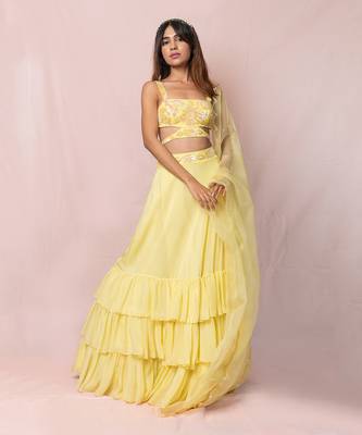 Madeline Yellow Flat Chiffon Lehenga Set 5