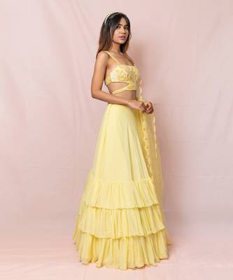 Madeline Yellow Flat Chiffon Lehenga Set 6