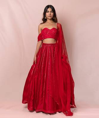 Roselle Red Off Shoulder Lehenga Set 1