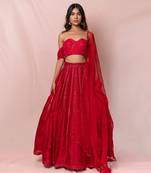 Roselle Red Off Shoulder Lehenga Set