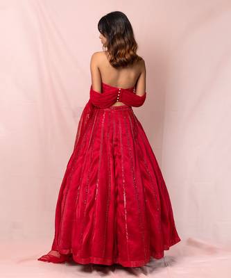 Roselle Red Off Shoulder Lehenga Set 2