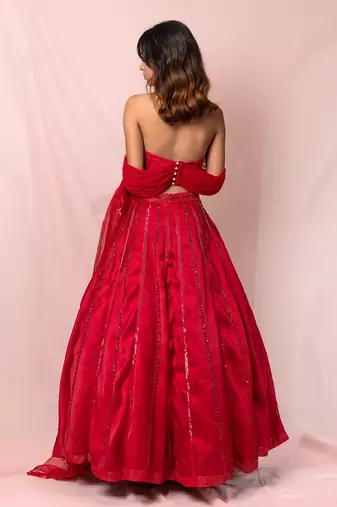 Roselle Red Off Shoulder Lehenga Set