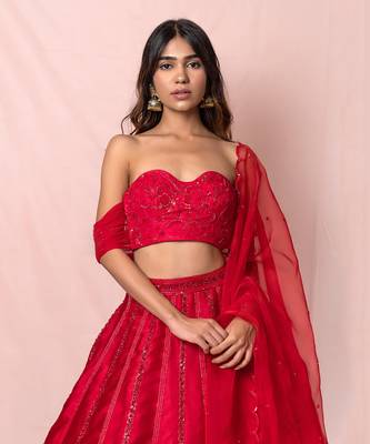 Roselle Red Off Shoulder Lehenga Set 3
