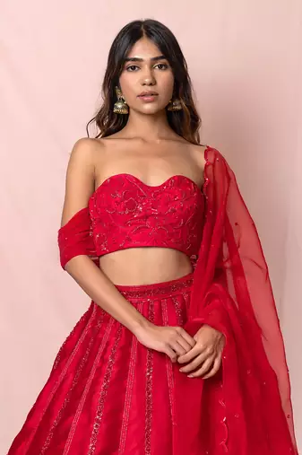 Roselle Red Off Shoulder Lehenga Set