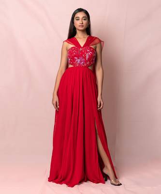 Roselle Red Off Shoulder Lehenga Set 4