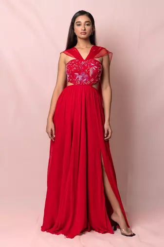 Roselle Red Off Shoulder Lehenga Set