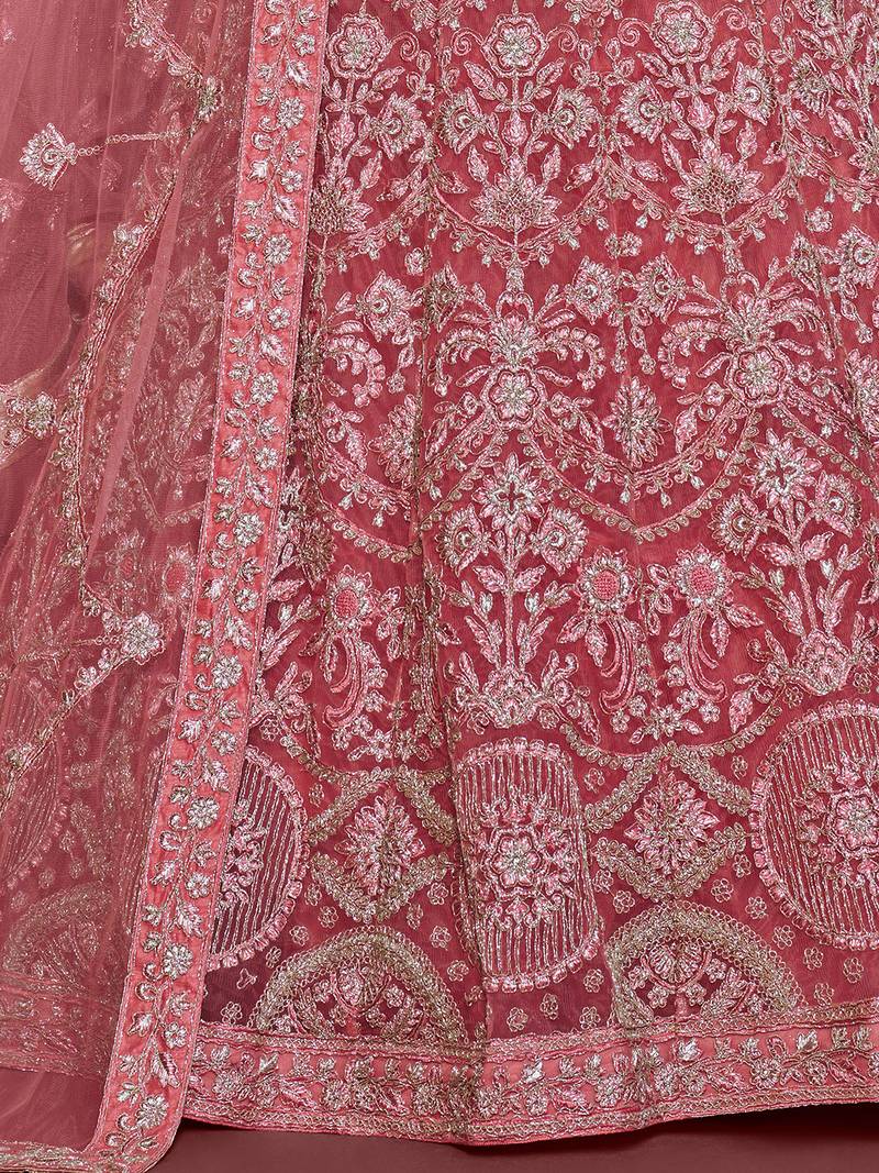 Glamorous Rose Pink Embroidered Net Wedding Wear Lehenga Choli  