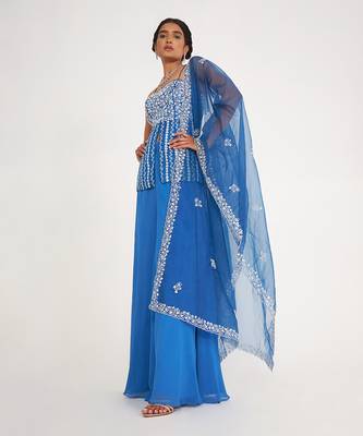 Grace Blue Sharara Set With Embroidered 1