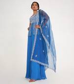 Grace Blue Sharara Set With Embroidered