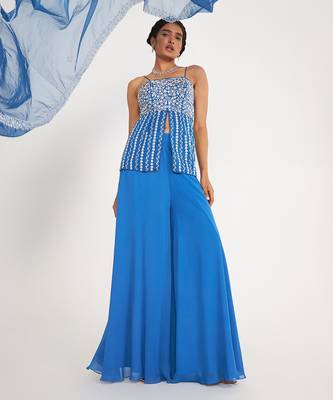 Grace Blue Sharara Set With Embroidered 2