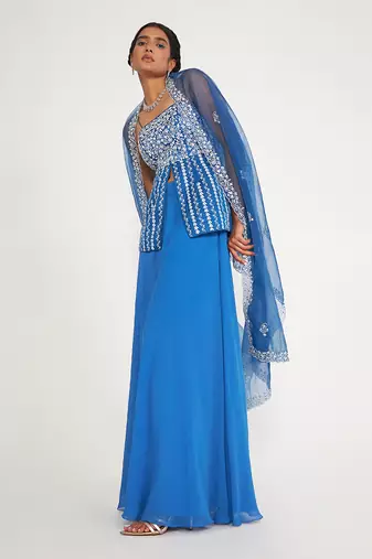 Grace Blue Sharara Set With Embroidered