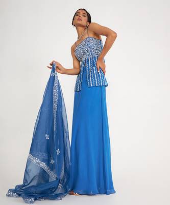 Grace Blue Sharara Set With Embroidered 5