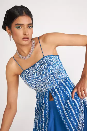 Grace Blue Sharara Set With Embroidered