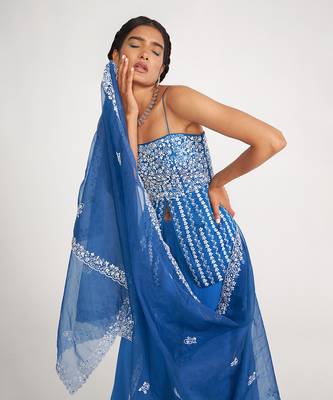 Grace Blue Sharara Set With Embroidered 7