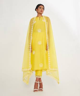 Ava Lemon Kurta Set With Emroidered 1