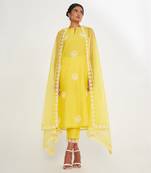 Ava Lemon Kurta Set With Emroidered