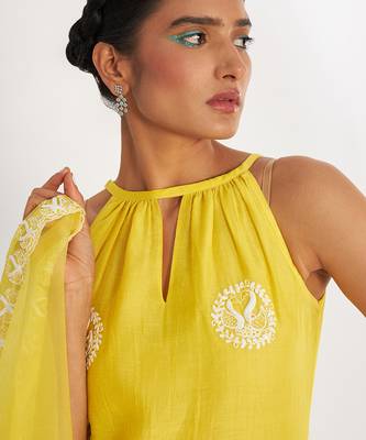 Ava Lemon Kurta Set With Emroidered 4