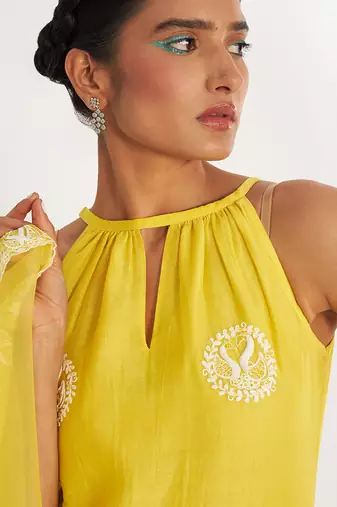 Ava Lemon Kurta Set With Emroidered