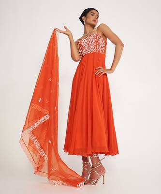Vida Orange Anarkali Set 1