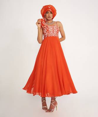 Vida Orange Anarkali Set 4