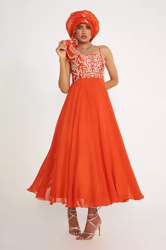 Vida Orange Anarkali Set