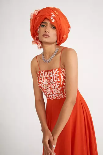 Vida Orange Anarkali Set